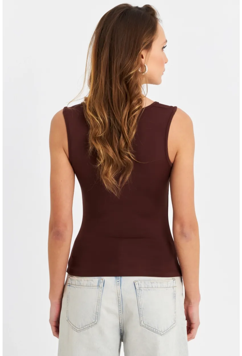 Kadın Kahverengi Kare Yaka Bluz TF64