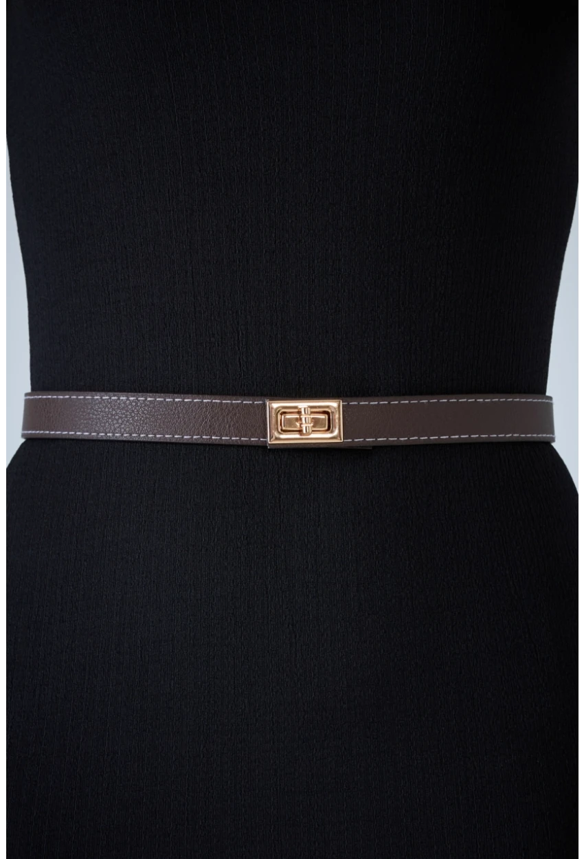 Kadın Kahverengi Kilit Tokalı Kemer VEA080