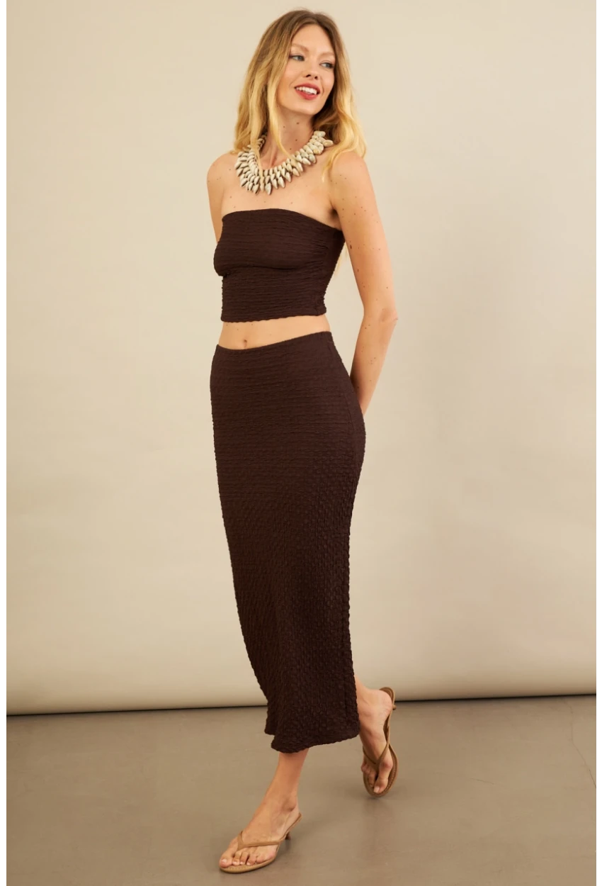 Kadın Kahverengi Straplez Alt Üst Bubble Takım FLU340