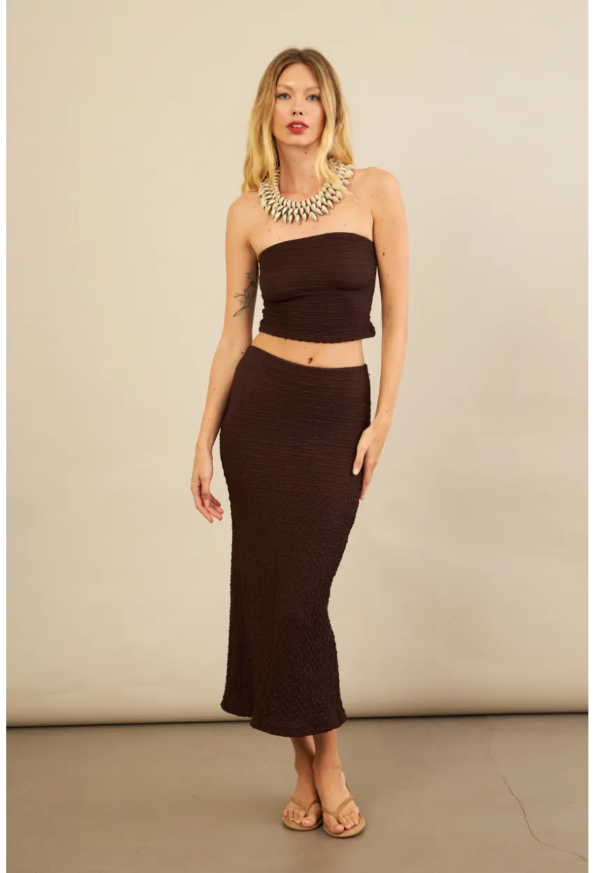 Kadın Kahverengi Straplez Alt Üst Bubble Takım FLU340