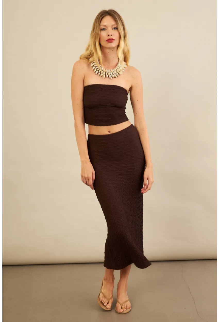 Kadın Kahverengi Straplez Alt Üst Bubble Takım FLU340