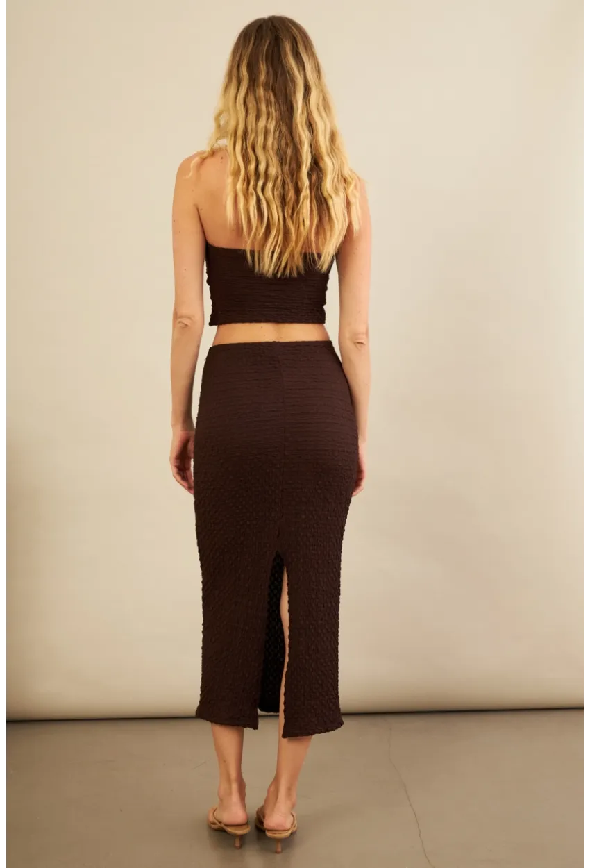 Kadın Kahverengi Straplez Alt Üst Bubble Takım FLU340