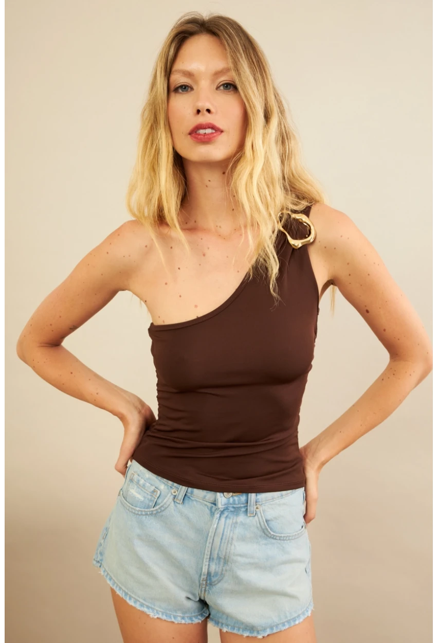 Kadın Kahverengi Tokalı Büzgülü Bluz AN6021