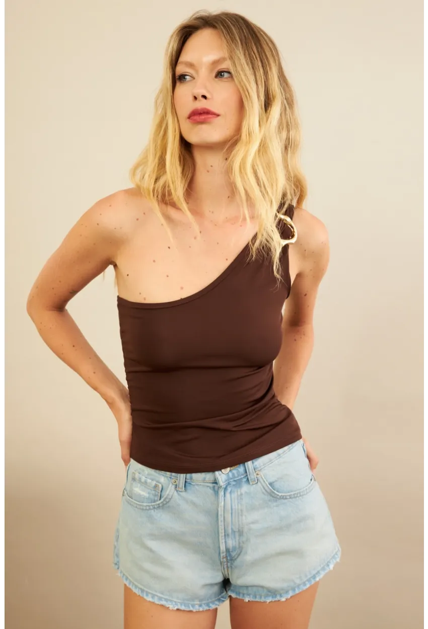 Kadın Kahverengi Tokalı Büzgülü Bluz AN6021