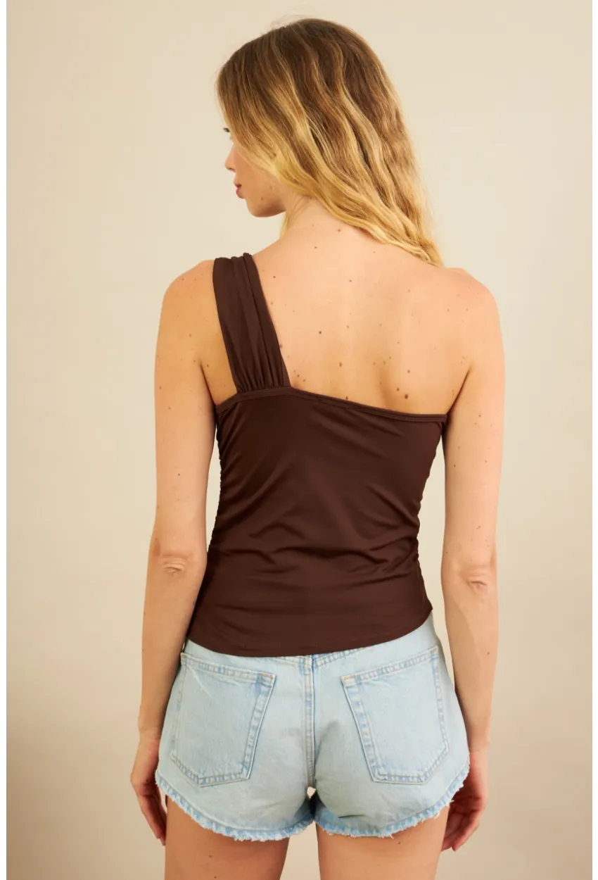 Kadın Kahverengi Tokalı Büzgülü Bluz AN6021