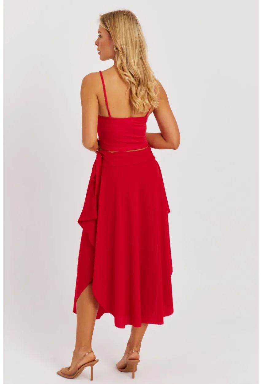 Kadın Kırmızı Asimetrik Etek LV176