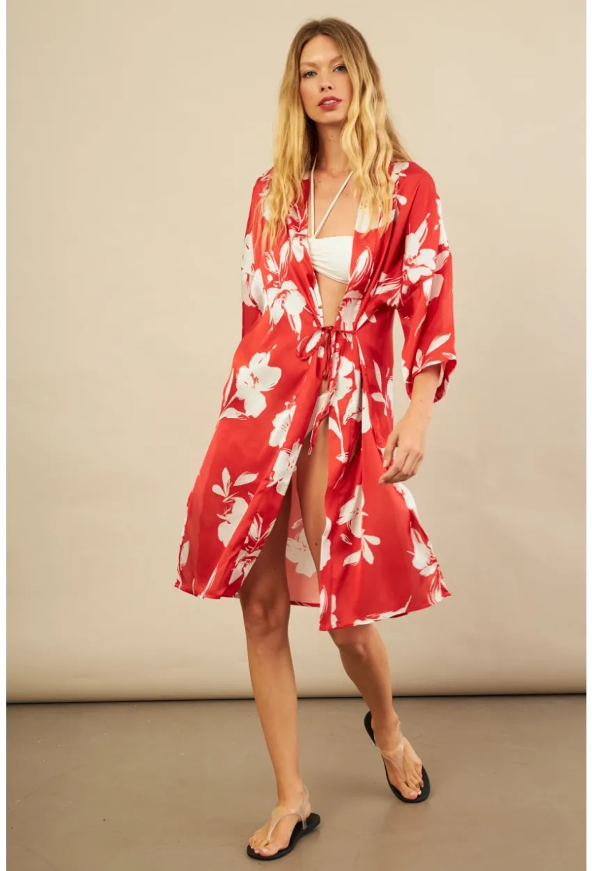 Kadın Kırmızı Desenli Kimono BTY105