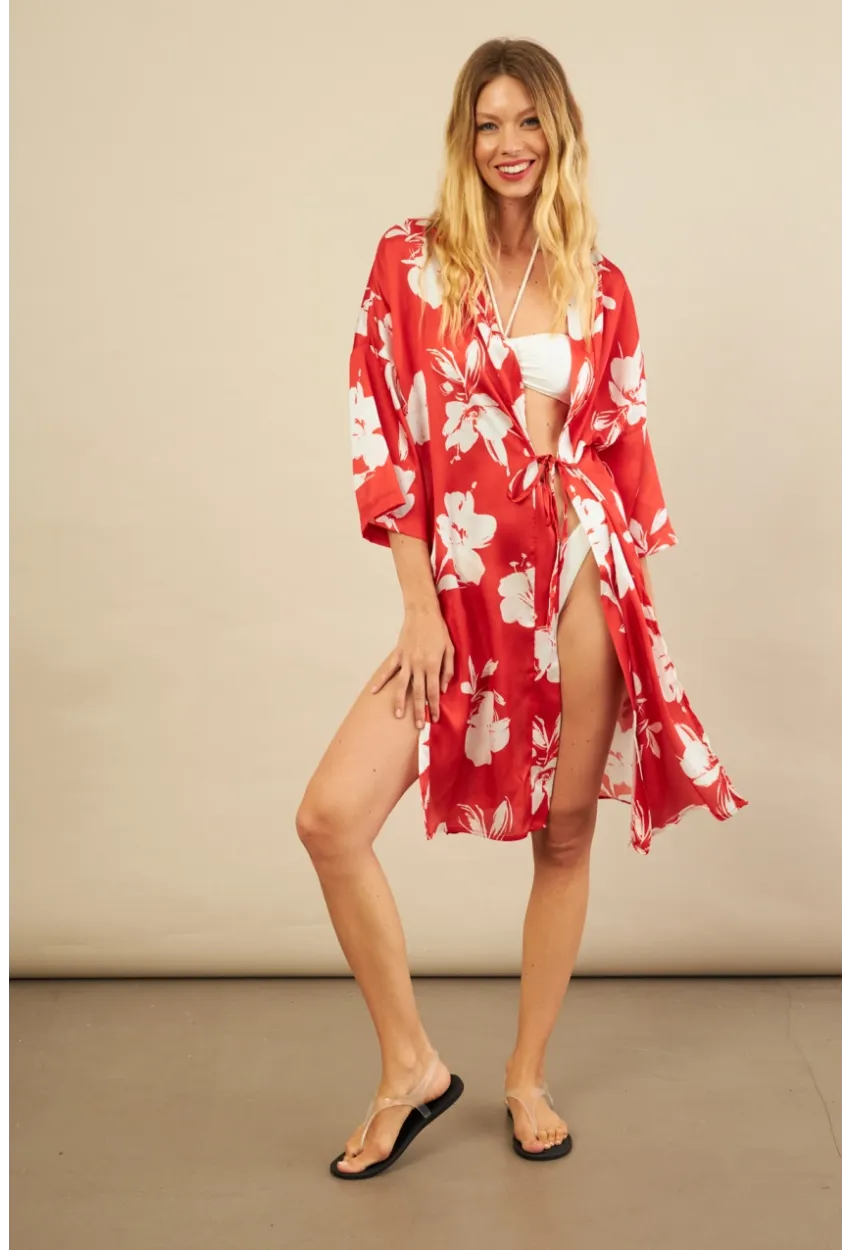 Kadın Kırmızı Desenli Kimono BTY105