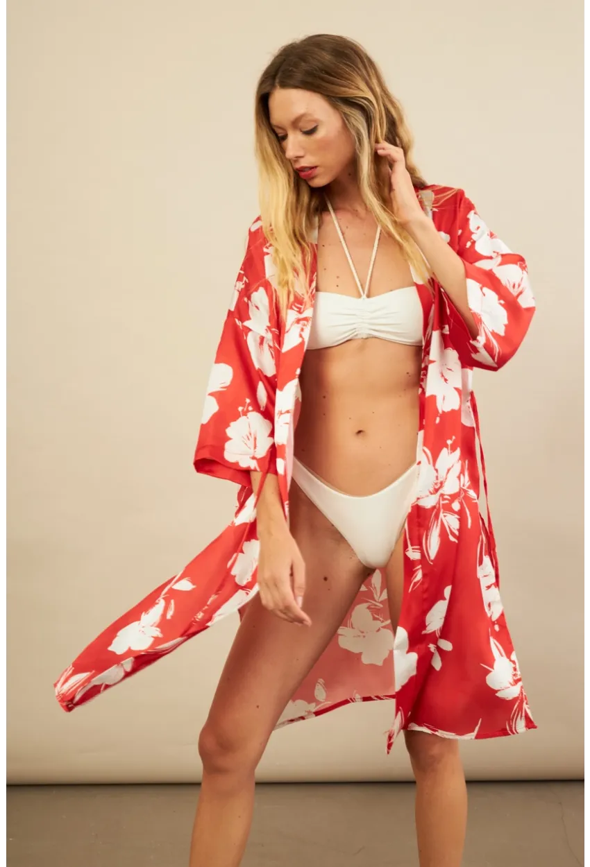 Kadın Kırmızı Desenli Kimono BTY105