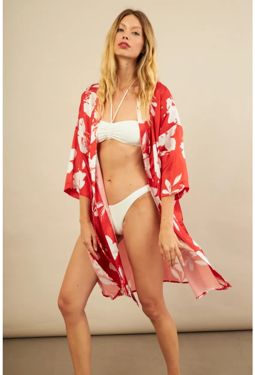 Kadın Kırmızı Desenli Kimono BTY105