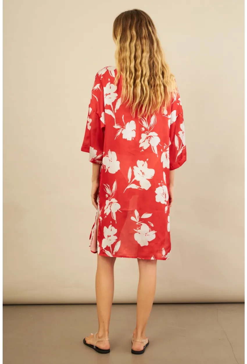 Kadın Kırmızı Desenli Kimono BTY105