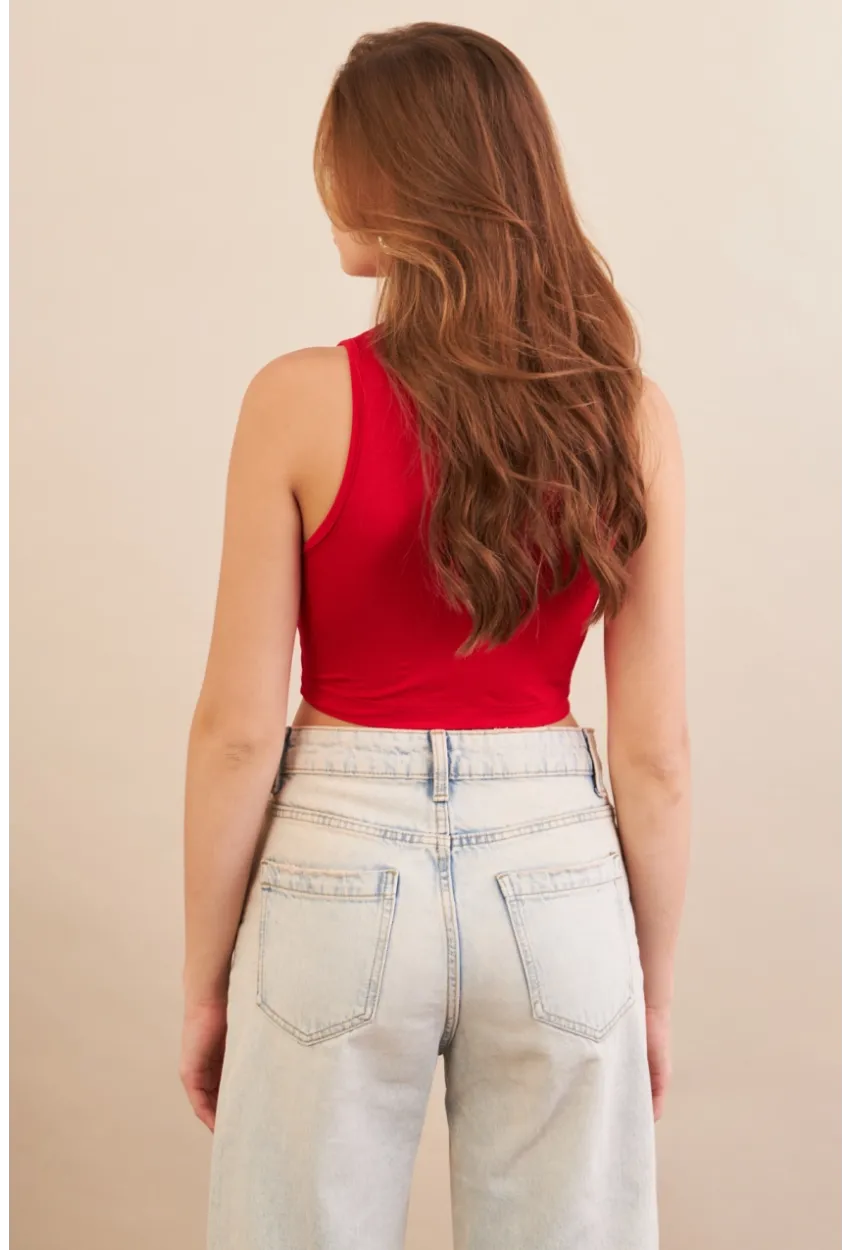 Kadın Kırmızı Düğme Detaylı Pencereli Bluz EY3110