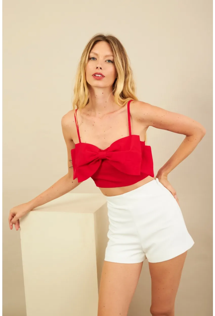 Kadın Kırmızı Fiyonklu Crop Bluz KED0089