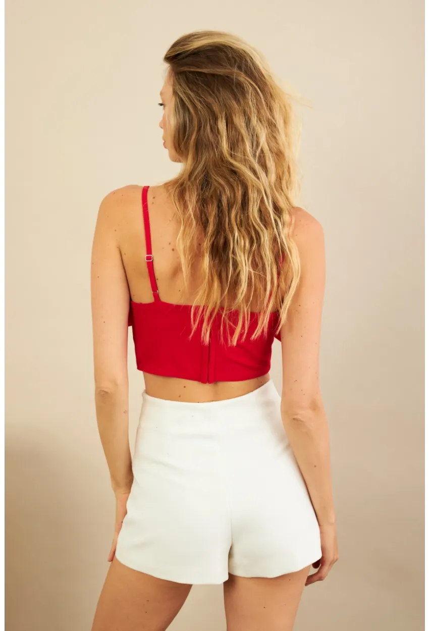 Kadın Kırmızı Fiyonklu Crop Bluz KED0089