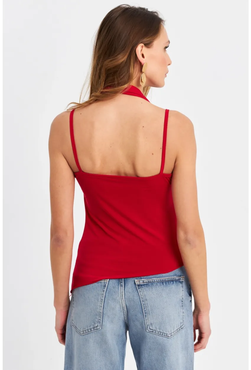 Kadın Kırmızı Fularlı Asimetrik Bluz HOR0079