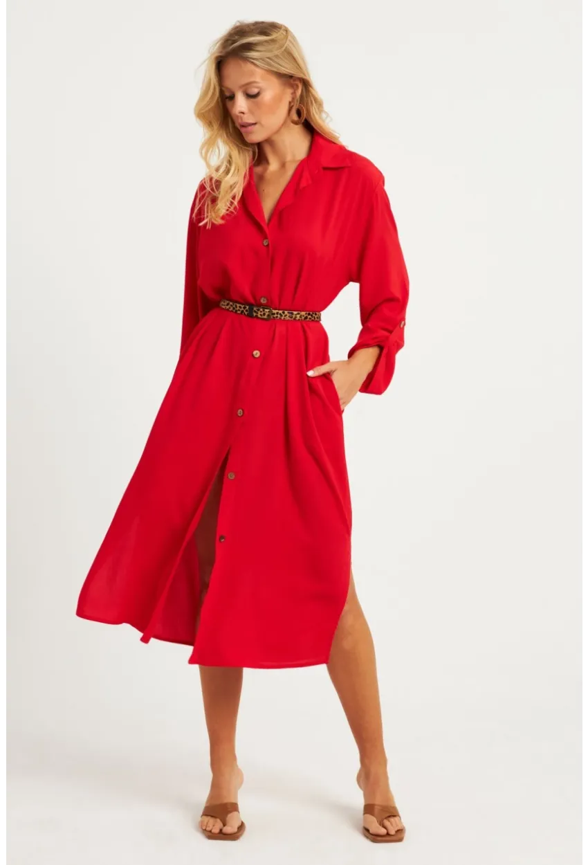Kadın Kırmızı Gömlek Elbise LV178