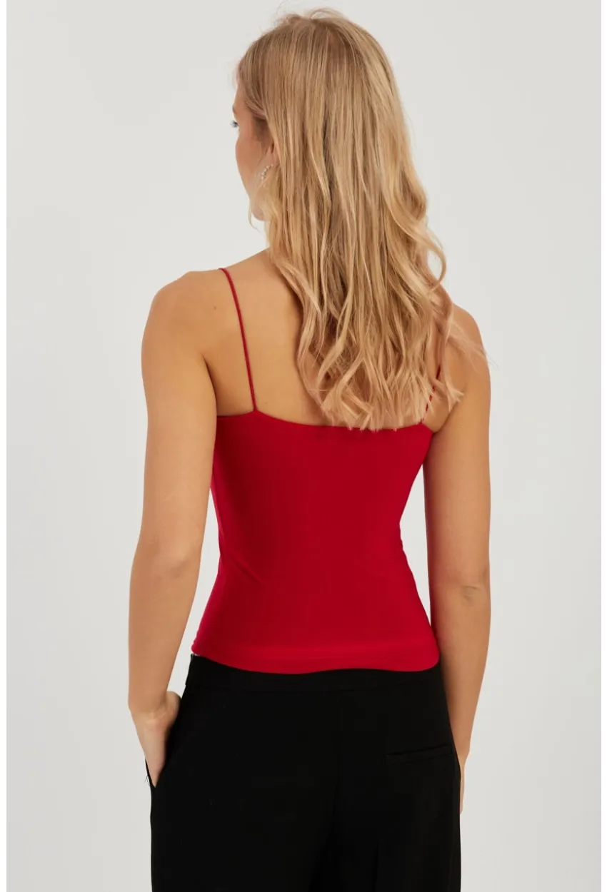 Kadın Kırmızı İp Askılı Bluz GÇ154
