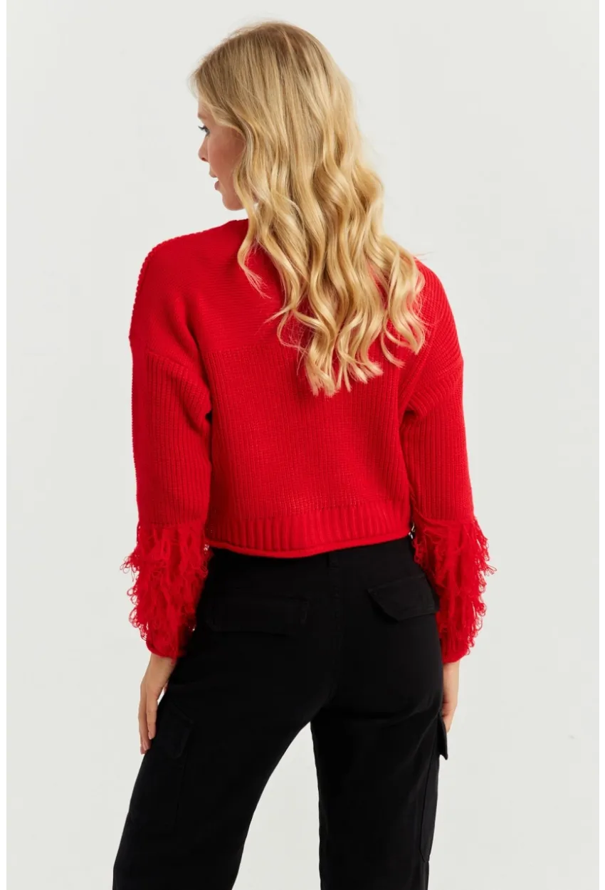 Kadın Kırmızı Triko Kısa Kazak YZ526