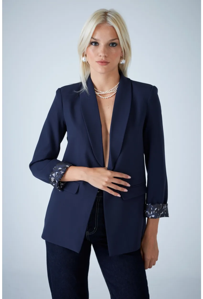 Kadın Lacivert Astarı Desenli Blazer Ceket BES3049