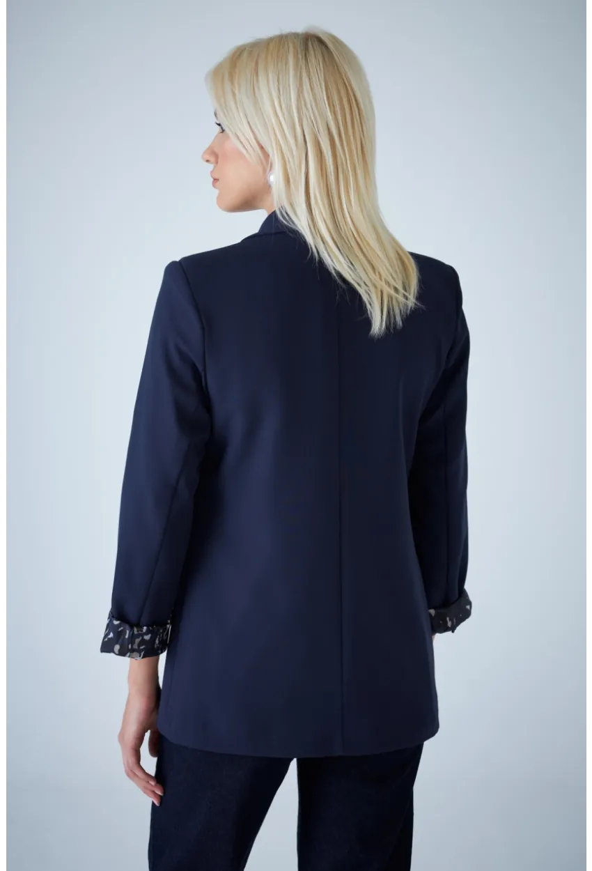 Kadın Lacivert Astarı Desenli Blazer Ceket BES3049
