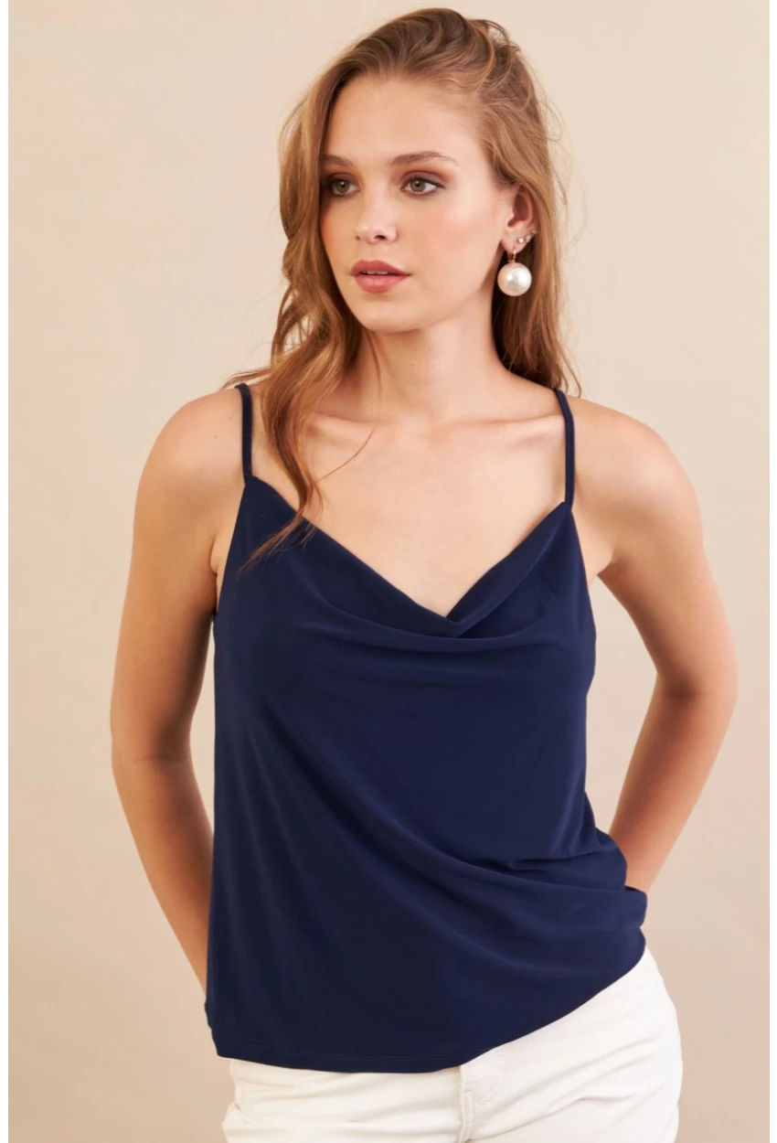 Kadın Lacivert Degaje Yaka Bluz LPP1286-90