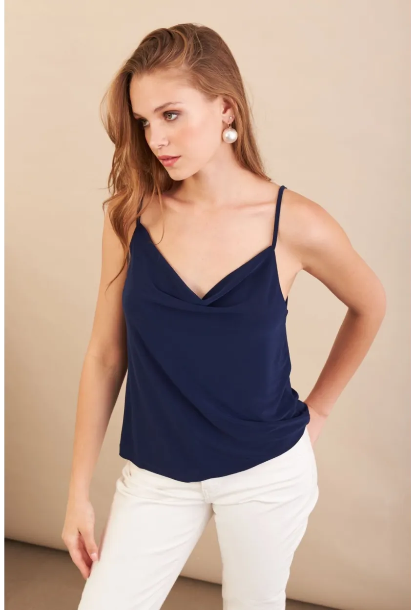 Kadın Lacivert Degaje Yaka Bluz LPP1286-90