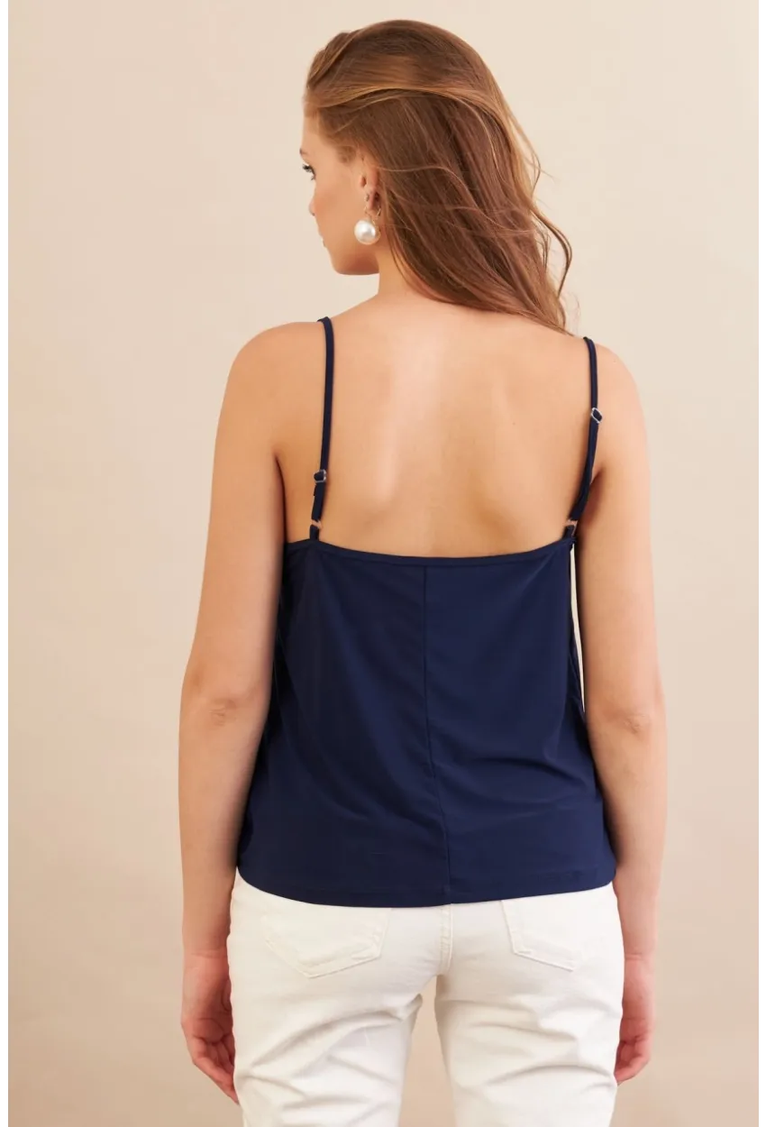 Kadın Lacivert Degaje Yaka Bluz LPP1286-90