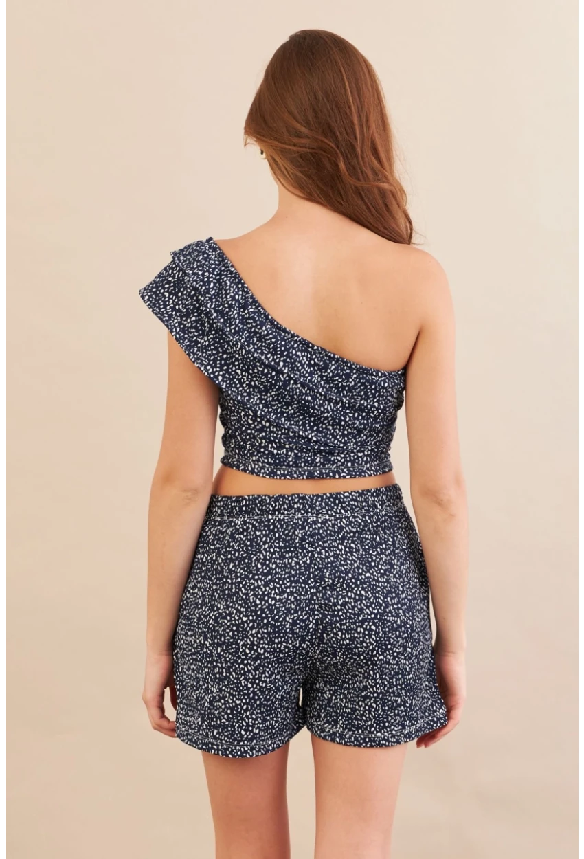 Kadın Lacivert Desenli Crop Şort Takım EV100