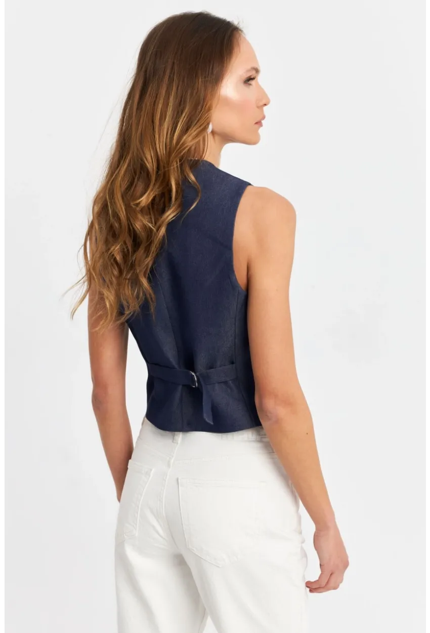 Kadın Lacivert Leopar Yelek TW21