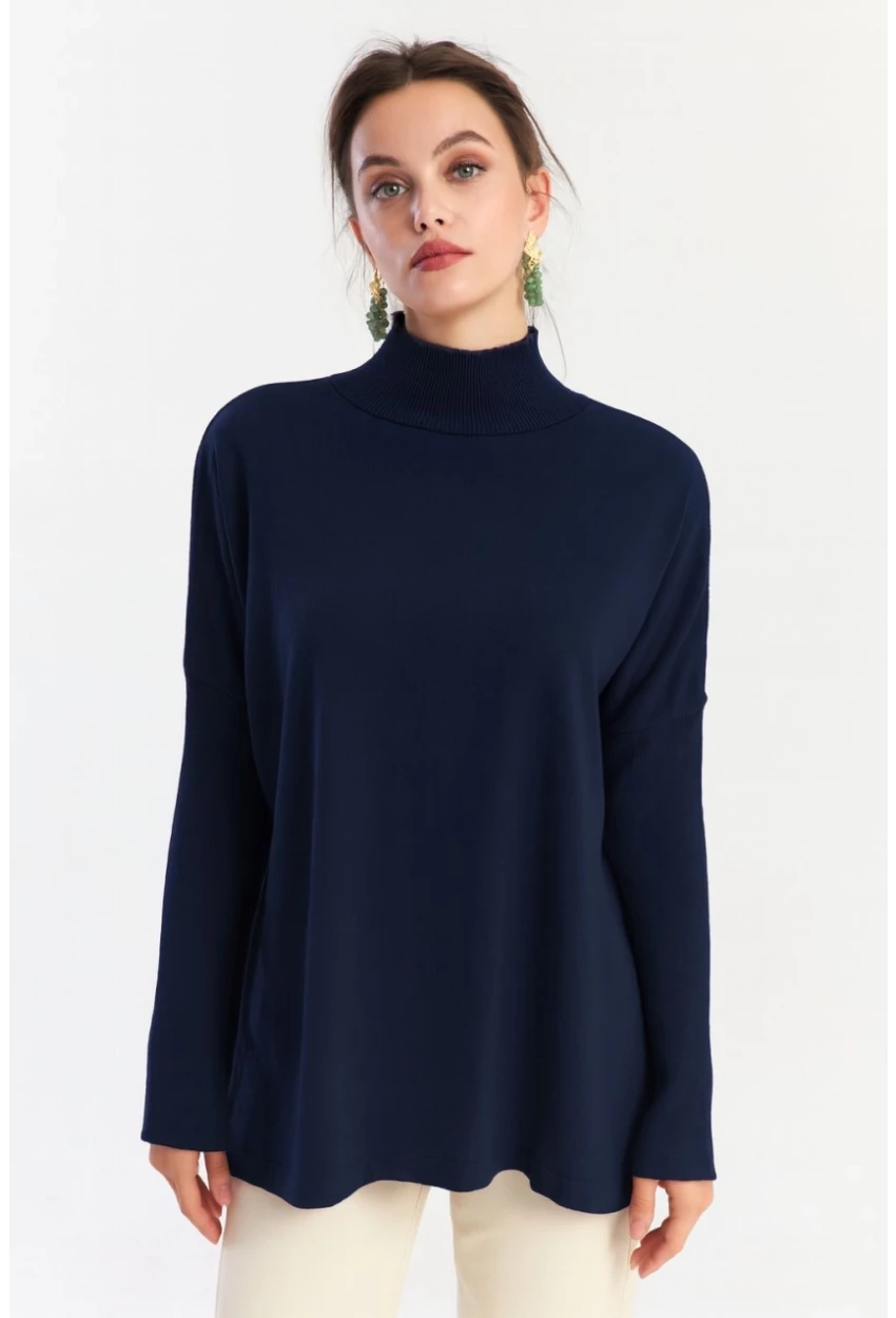 Kadın Lacivert Salaş Triko Bluz YV289
