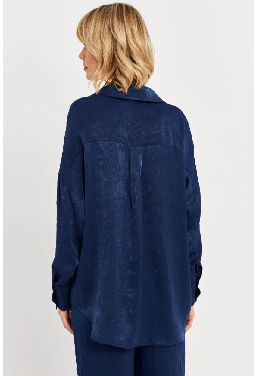 Kadın Lacivert Saten Gömlek MCAR1127
