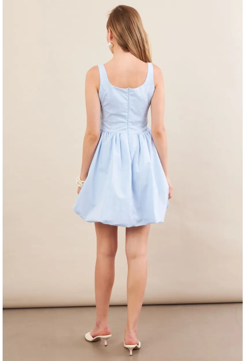 Kadın Mavi Askılı Mini Balon Elbise ERL105