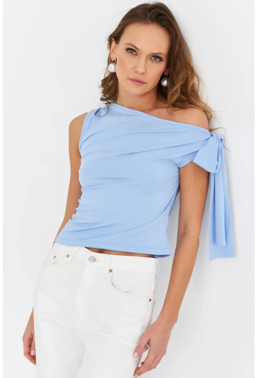 Kadın Mavi Bağlama Detaylı Bluz TF50