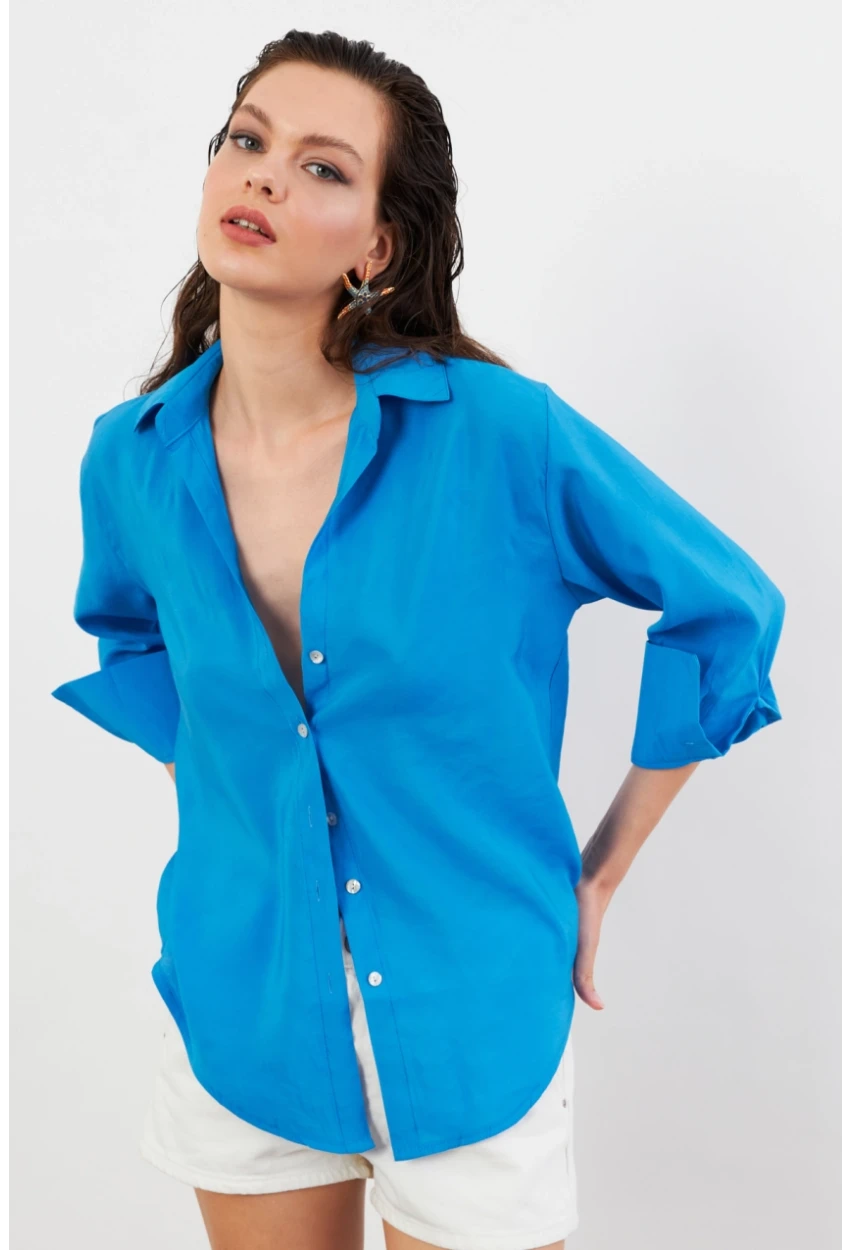 Kadın Mavi Basic Gömlek SOL3664