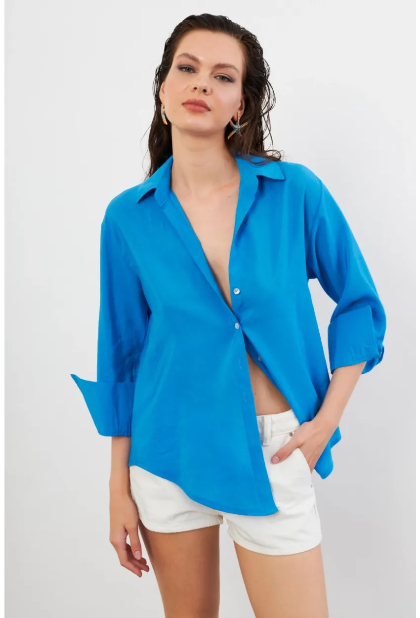 Kadın Mavi Basic Gömlek SOL3664