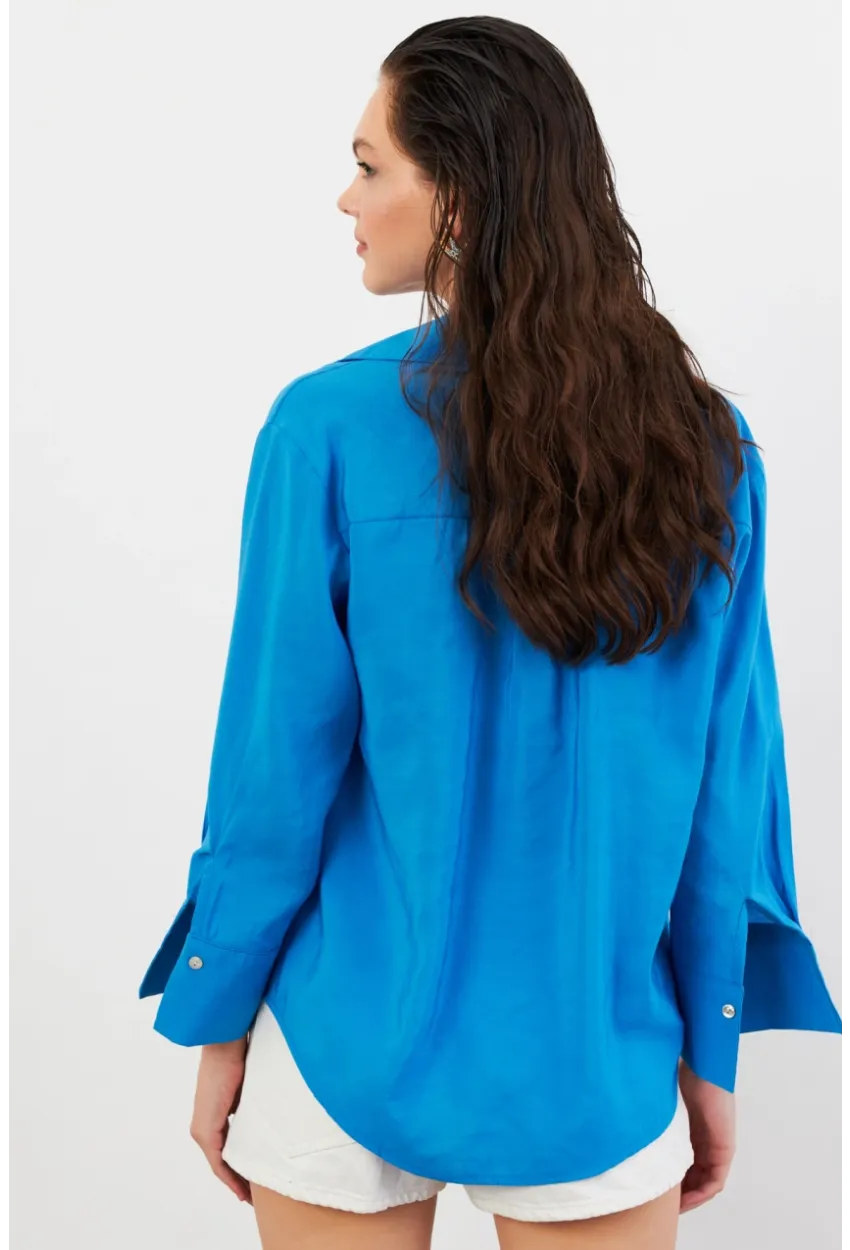 Kadın Mavi Basic Gömlek SOL3664