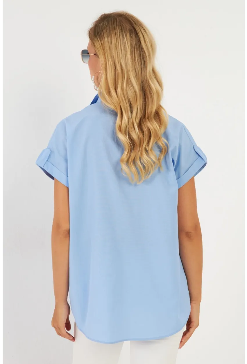 Kadın Mavi Cepli Gömlek ZER410