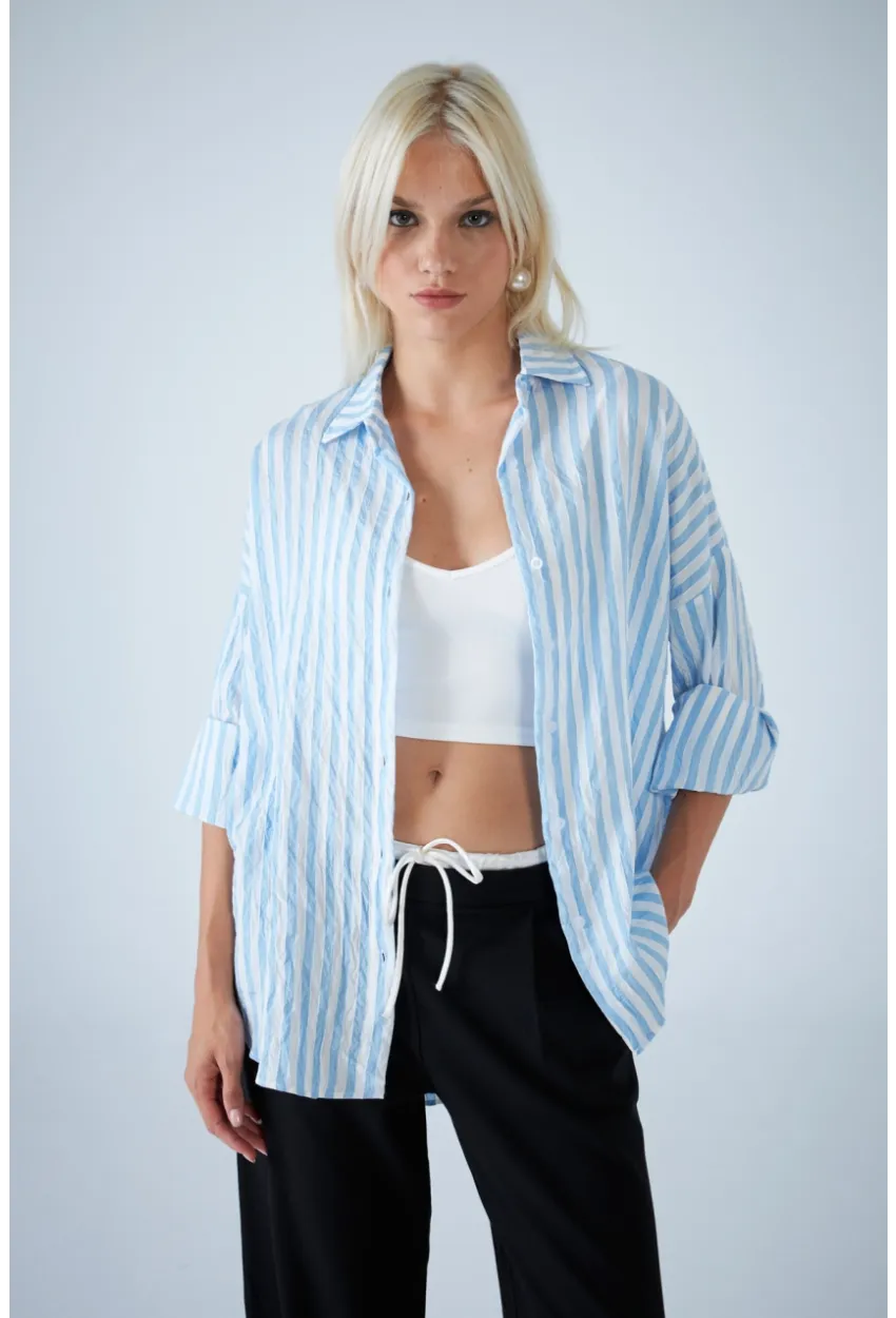 Kadın Mavi Çizgili Gömlek ELN600