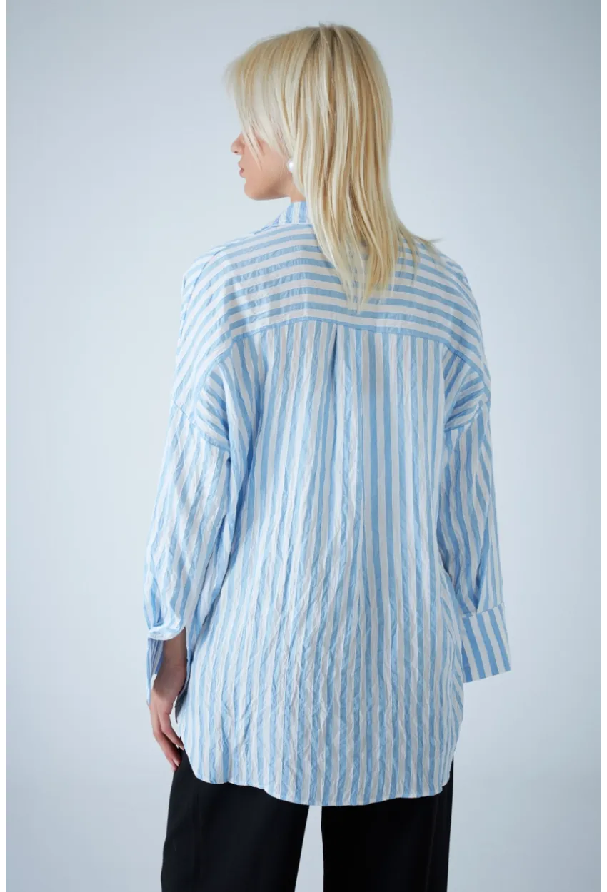 Kadın Mavi Çizgili Gömlek ELN600
