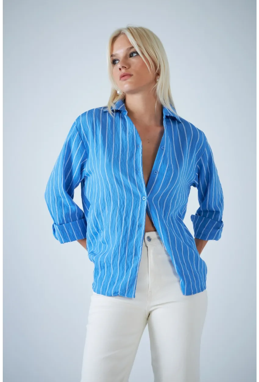 Kadın Mavi Çizgili Gömlek ELN602