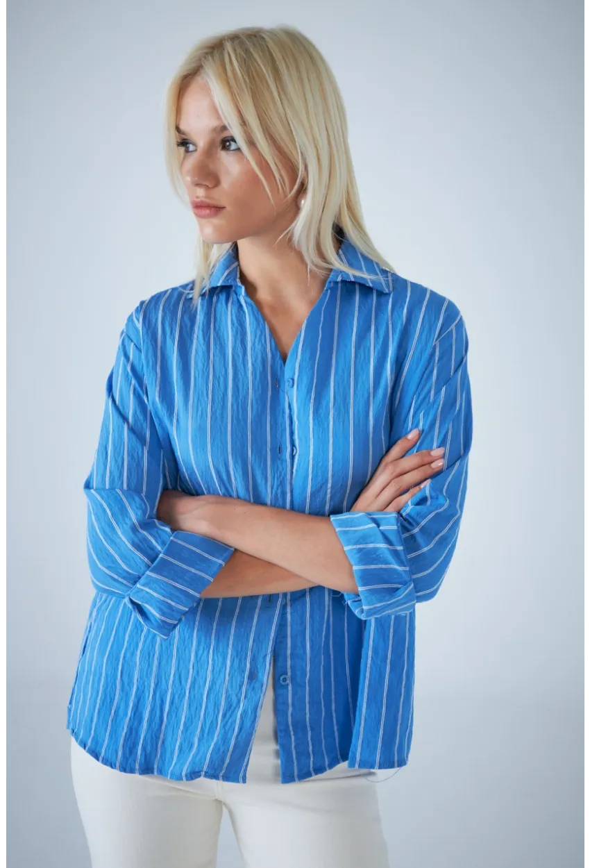 Kadın Mavi Çizgili Gömlek ELN602