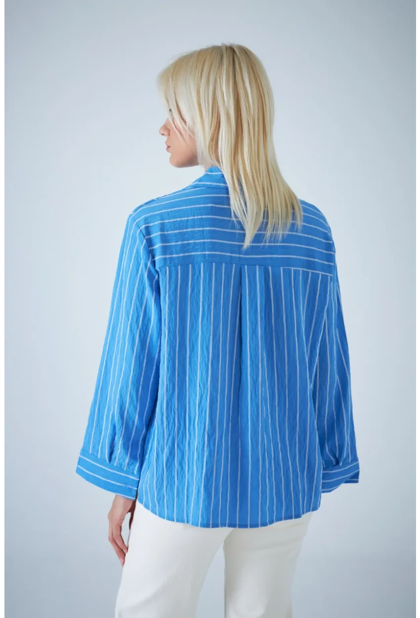 Kadın Mavi Çizgili Gömlek ELN602