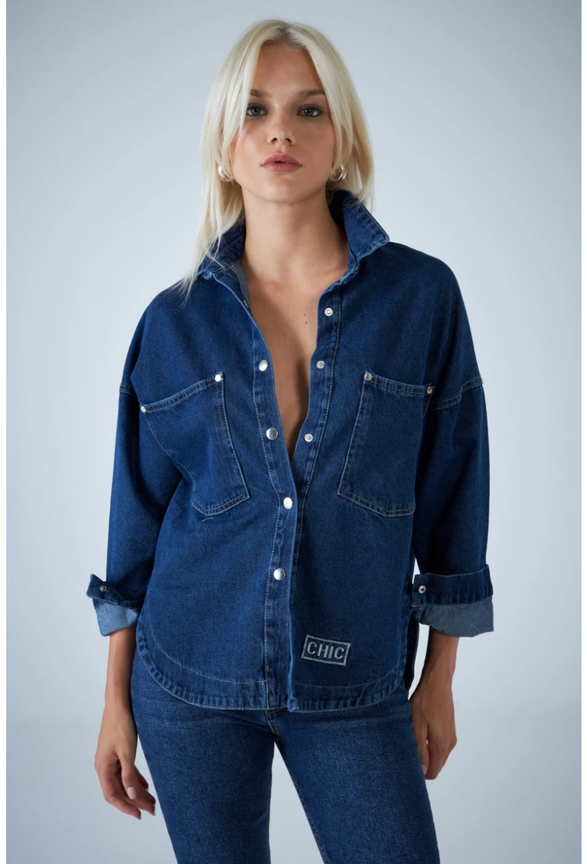 Kadın Mavi Denim Gömlek TSS101