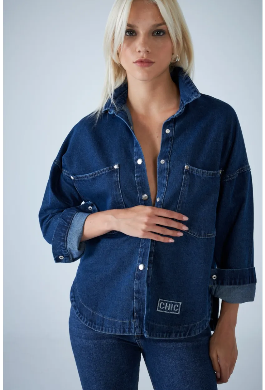 Kadın Mavi Denim Gömlek TSS101