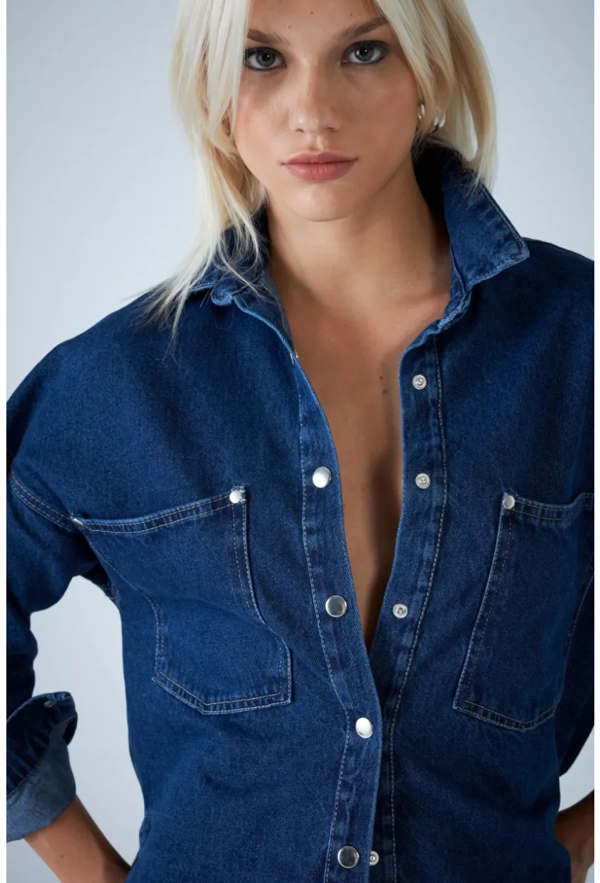 Kadın Mavi Denim Gömlek TSS101