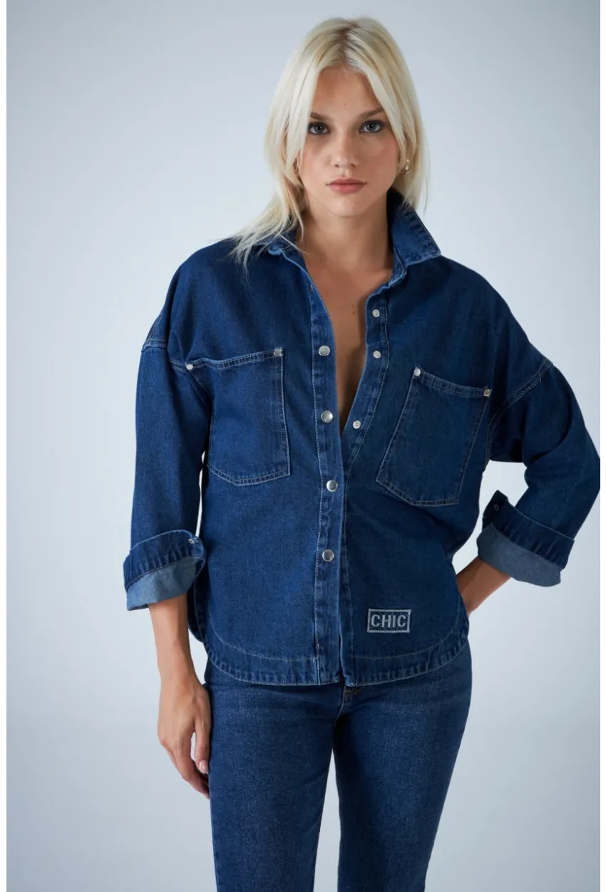 Kadın Mavi Denim Gömlek TSS101