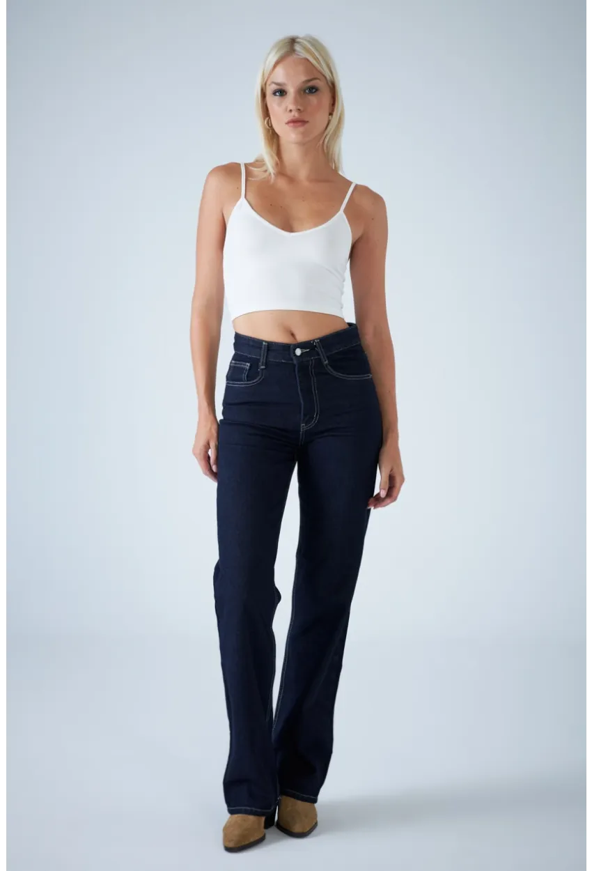 Kadın Mavi Yüksel Bel Düz Kesim Jean TSS488