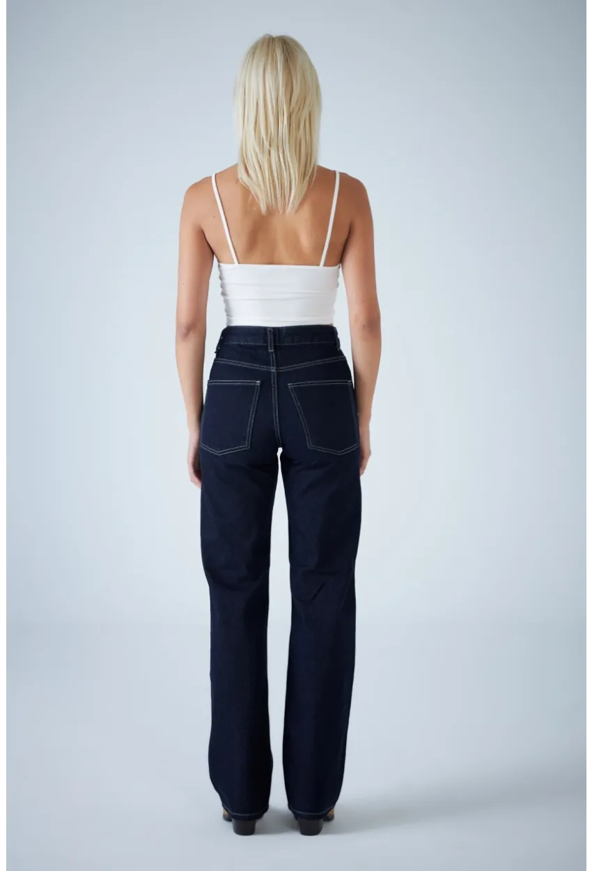 Kadın Mavi Yüksel Bel Düz Kesim Jean TSS488