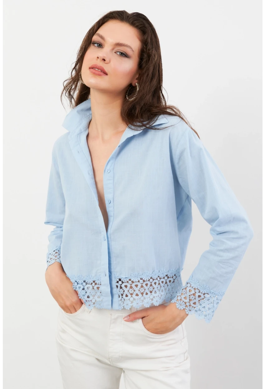 Kadın Mavi Güpürlü Gömlek MPC030