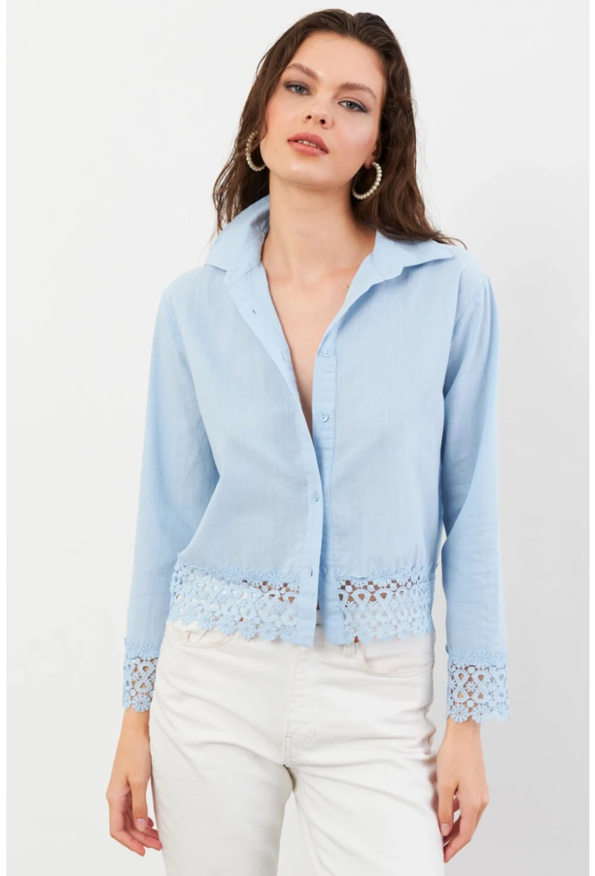 Kadın Mavi Güpürlü Gömlek MPC030